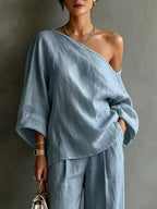 One Shoulder Top Wide Leg Pants Set (14)