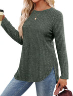 Casual Ribbed Knit Long Sleeve T-shirt (9)