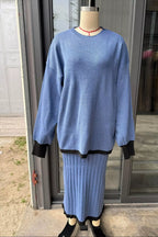 Contrast Trim Ribbed Knit Sweater Skirt Set (7)