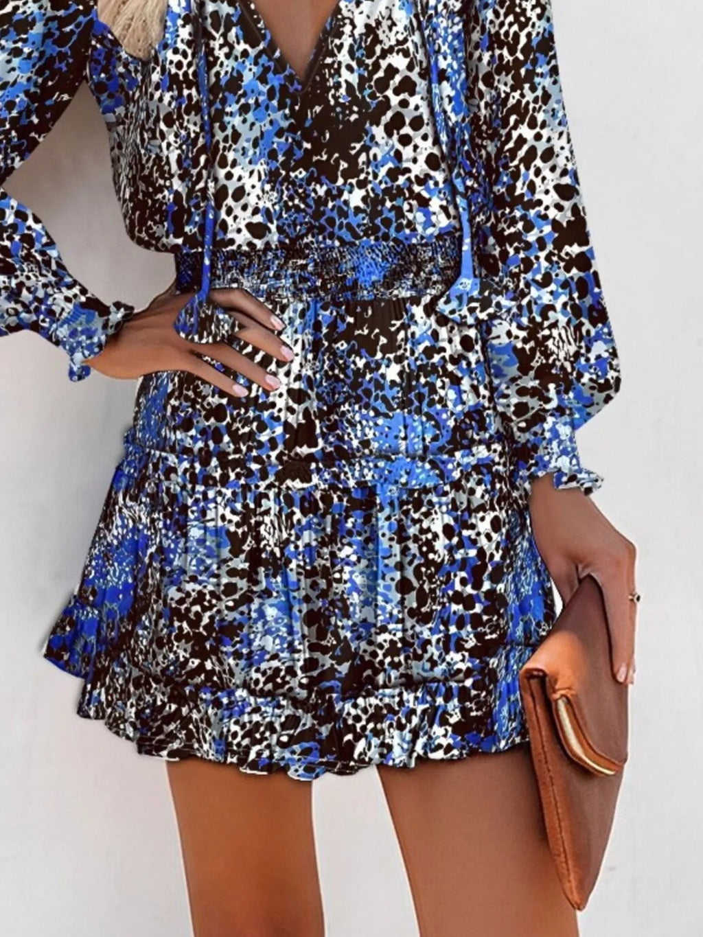 Tie Neck Lantern Sleeve Dress (3)