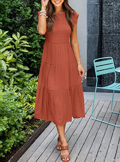 Bohemian Midi Short Sleeve Dress variant CJLY208410009IR|CJLY208410010JQ|CJLY208410011KP|CJLY208410012LO