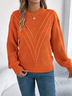 Openwork Round Neck Long Sleeve Sweater (10)