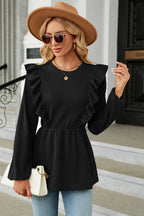 Ruffled Round Neck Balloon Sleeve Blouse (11)