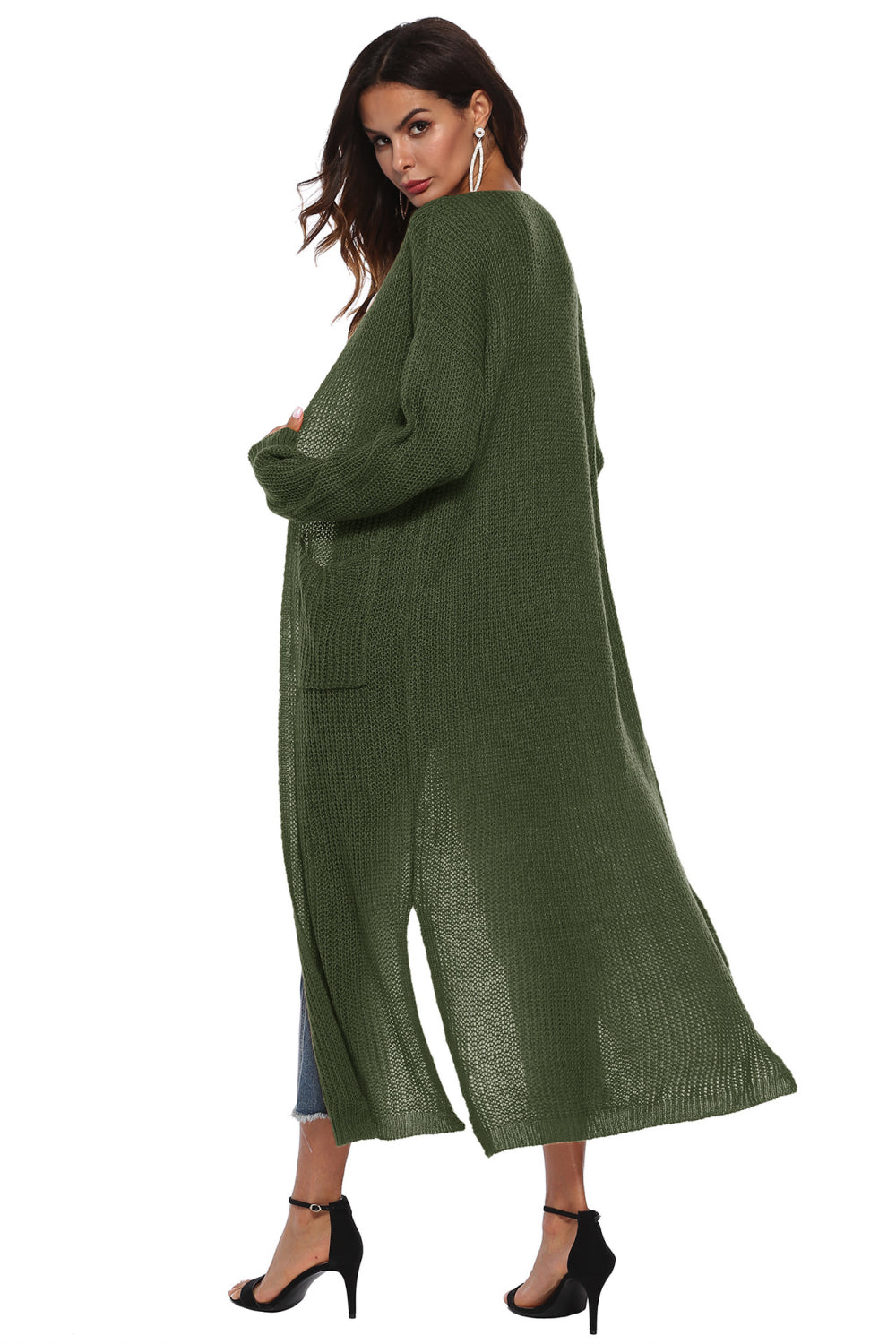 Long Sleeve Open Front Buttoned Cardigan (21)