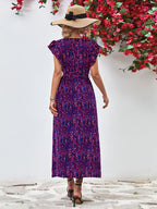 Printed Surplice Neck Flutter Sleeve Slit Dress (9)
