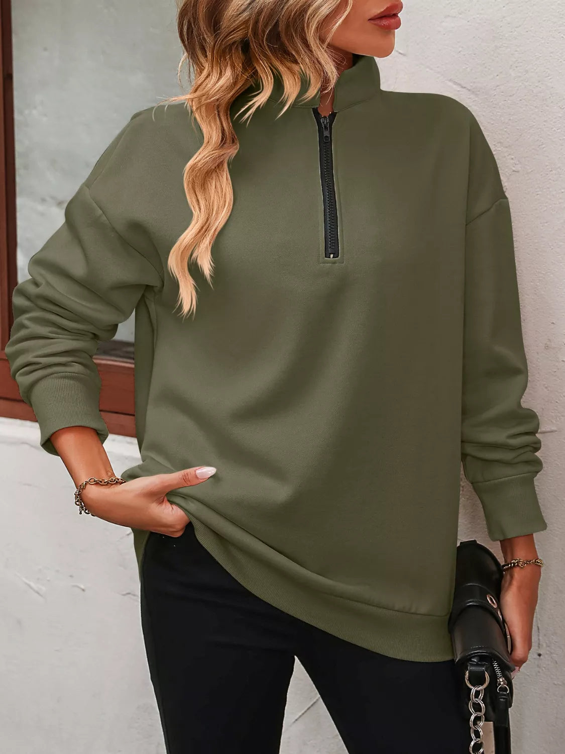 Quarter Zip Dropped Shoulder Sweatshirt (23)