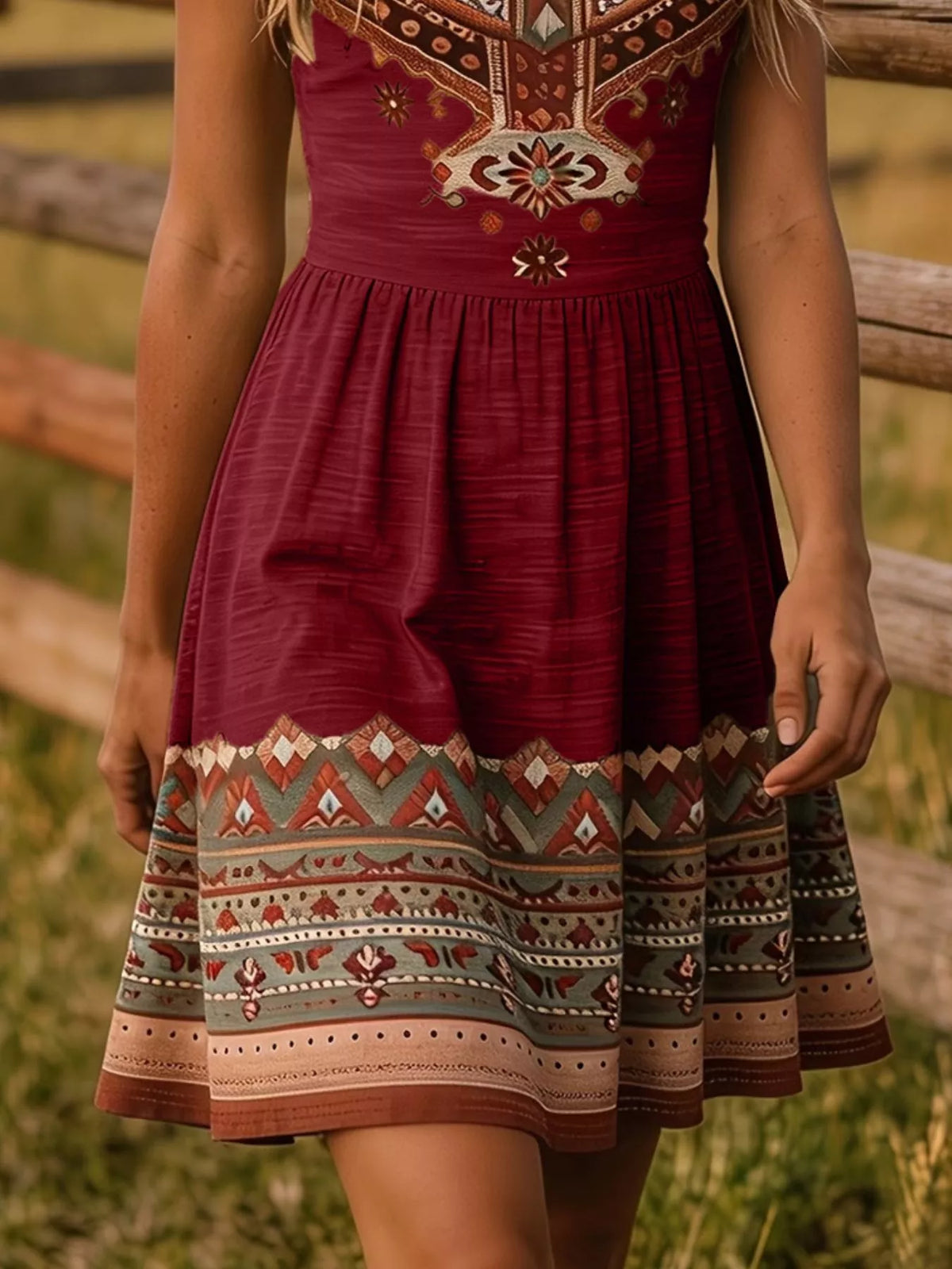 Tribal Print Sleeveless A-line Summer Dress (12)
