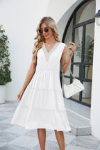 Contrast V-neck Sleeveless Tiered Dress (11)