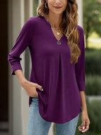 Notched Three-quarter Sleeve T-shirt (6)