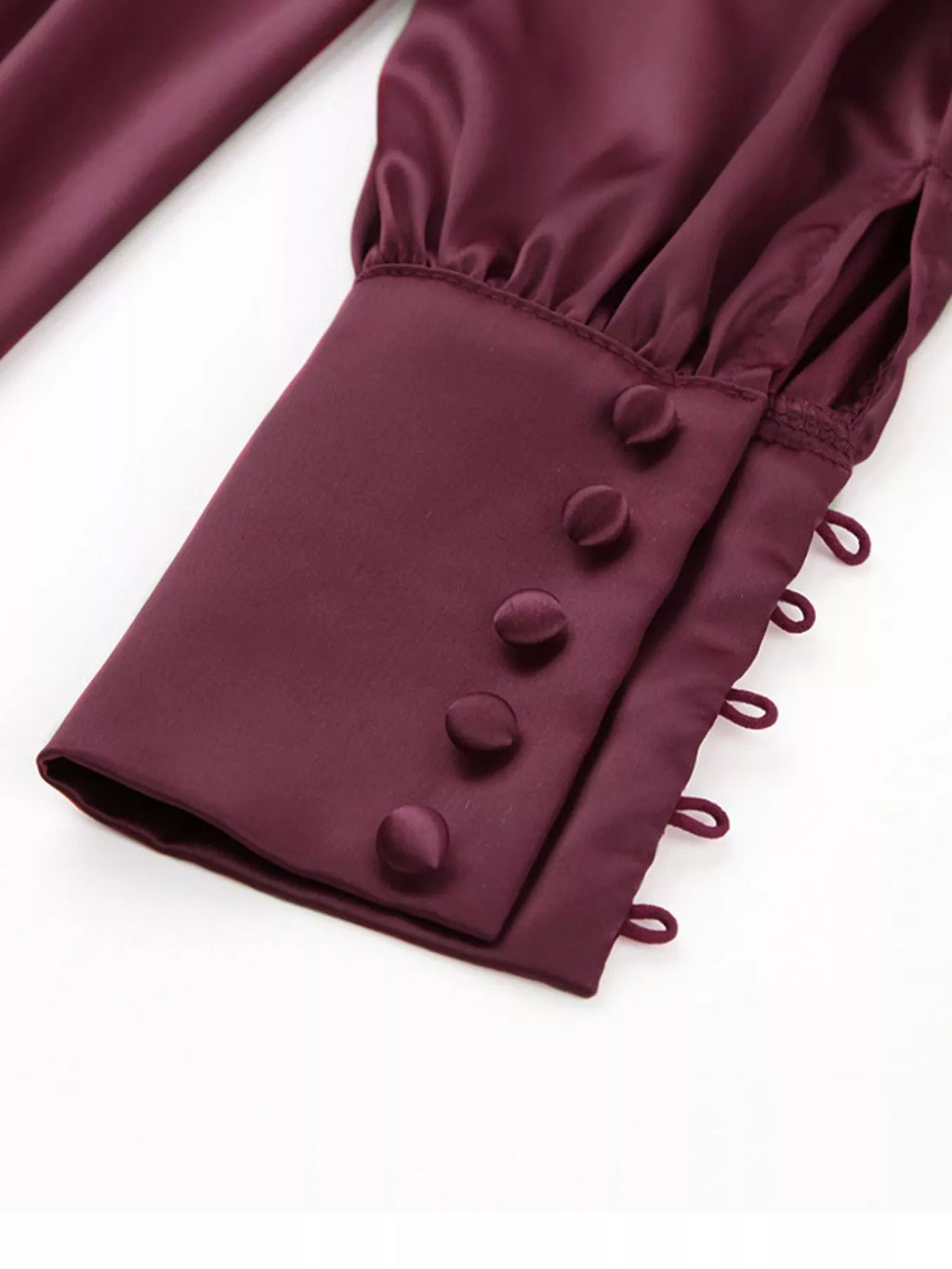 Elegant V-neck Puff Sleeve Button-down Midi Dress (14)