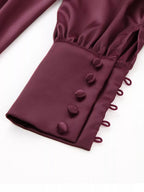 Elegant V-neck Puff Sleeve Button-down Midi Dress (14)