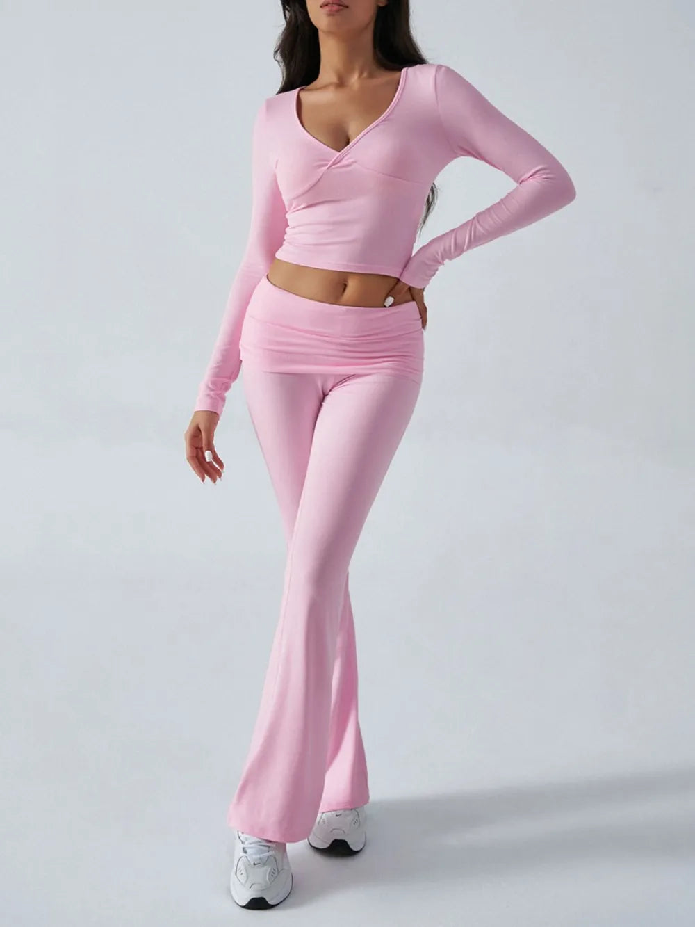 Ruched Long Sleeve Top Pants Set (15)
