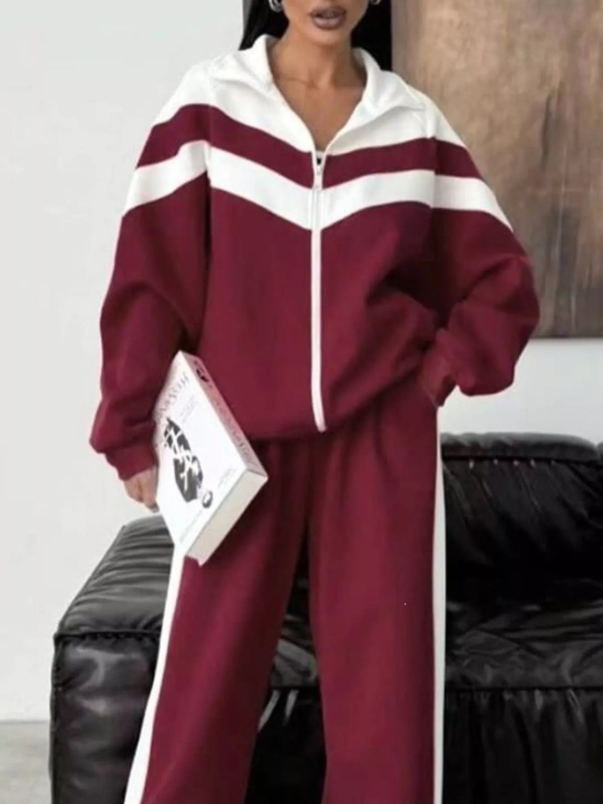Block Zip-up Outerwear Pants Set (11)
