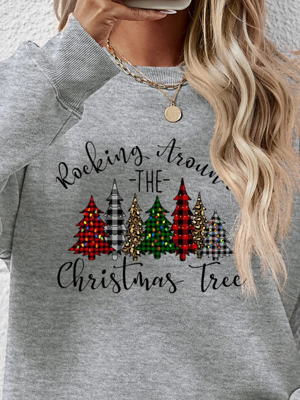 Christmas Tree Graphic Round Neck Sweatshirt (5)