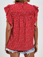 Ruffled Ditsy Floral Mock Neck Cap Sleeve Blouse (13)