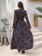 Smocked Printed V-neck Flounce Sleeve Dress (10)
