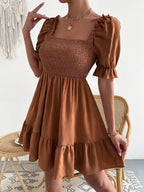 Smocked Square Neck Short Sleeve Dress (16)