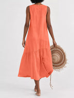 Full Size V-neck Button Front Sleeveless Midi Dress Plus (33)