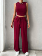 Mock Neck Sleeveless Top Drawstring Pants Set (7)