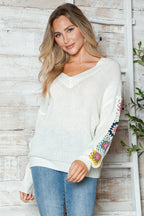 Crochet Flower V-neck Sweater (3)