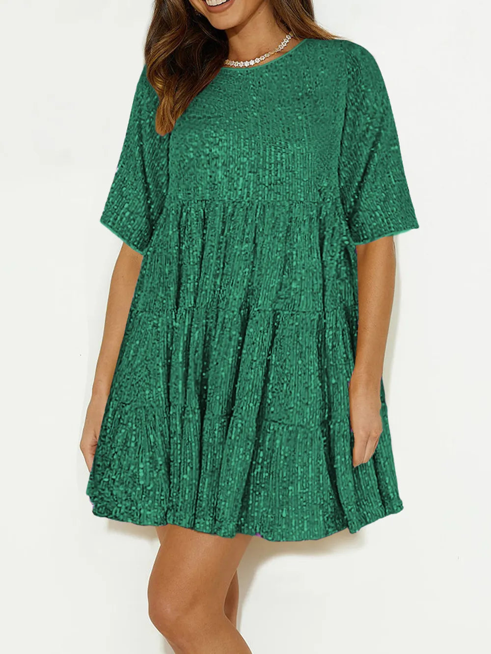Sequin Round Neck Half Sleeve Mini Dress (26)