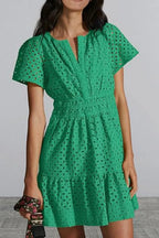 Eyelet Notched Short Sleeve Mini Dress (16)