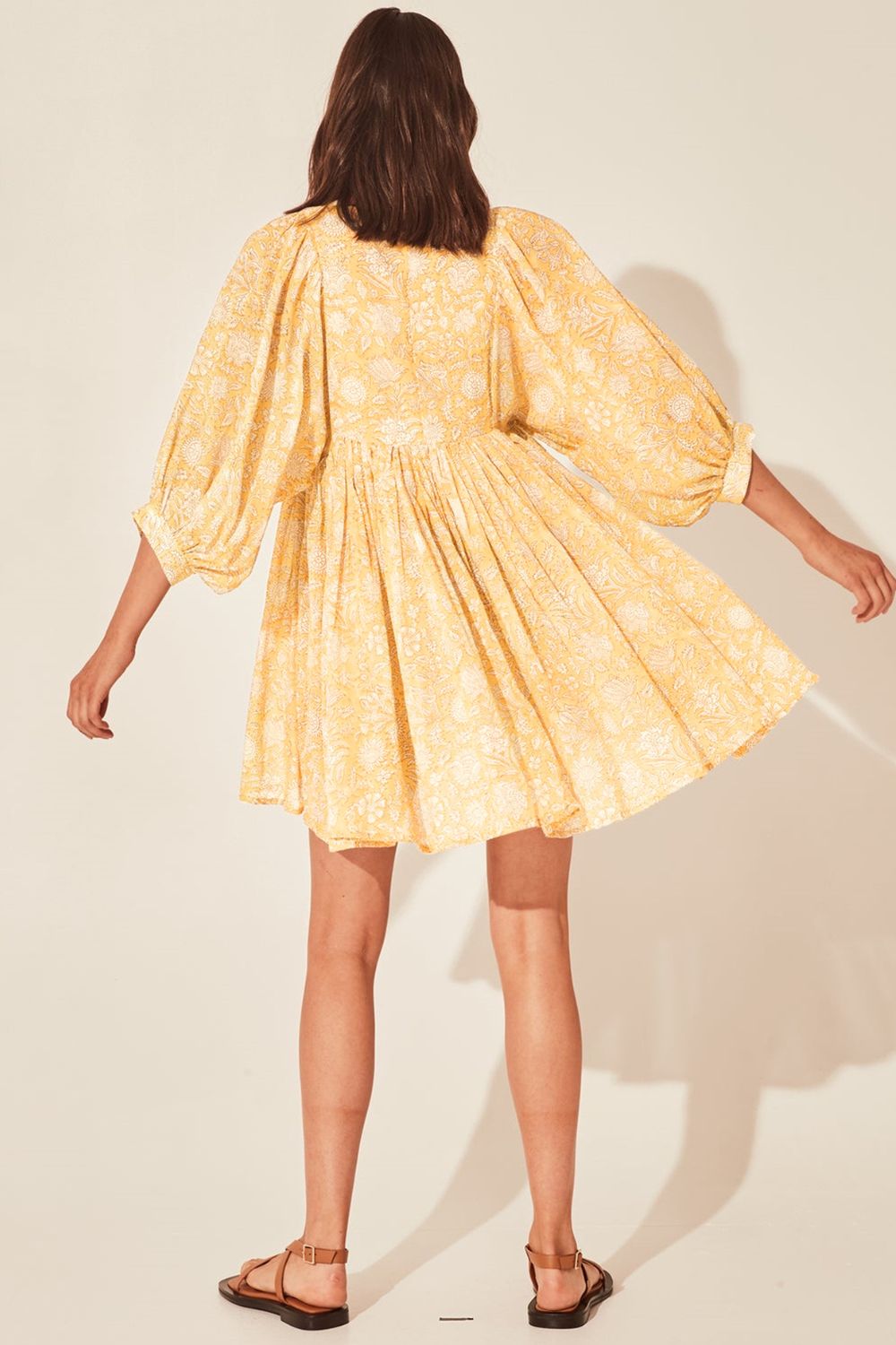 Floral Tie Neck Lantern Sleeve Dress (5)