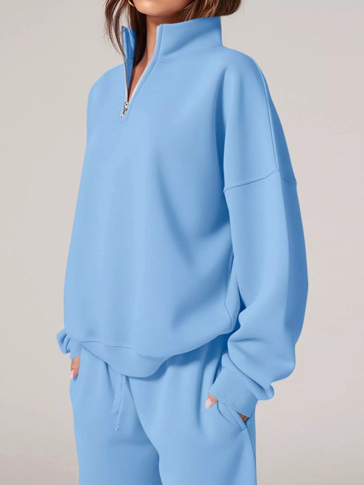 Half-zip Sweatshirt Wide-leg Sweatpants Set (7)
