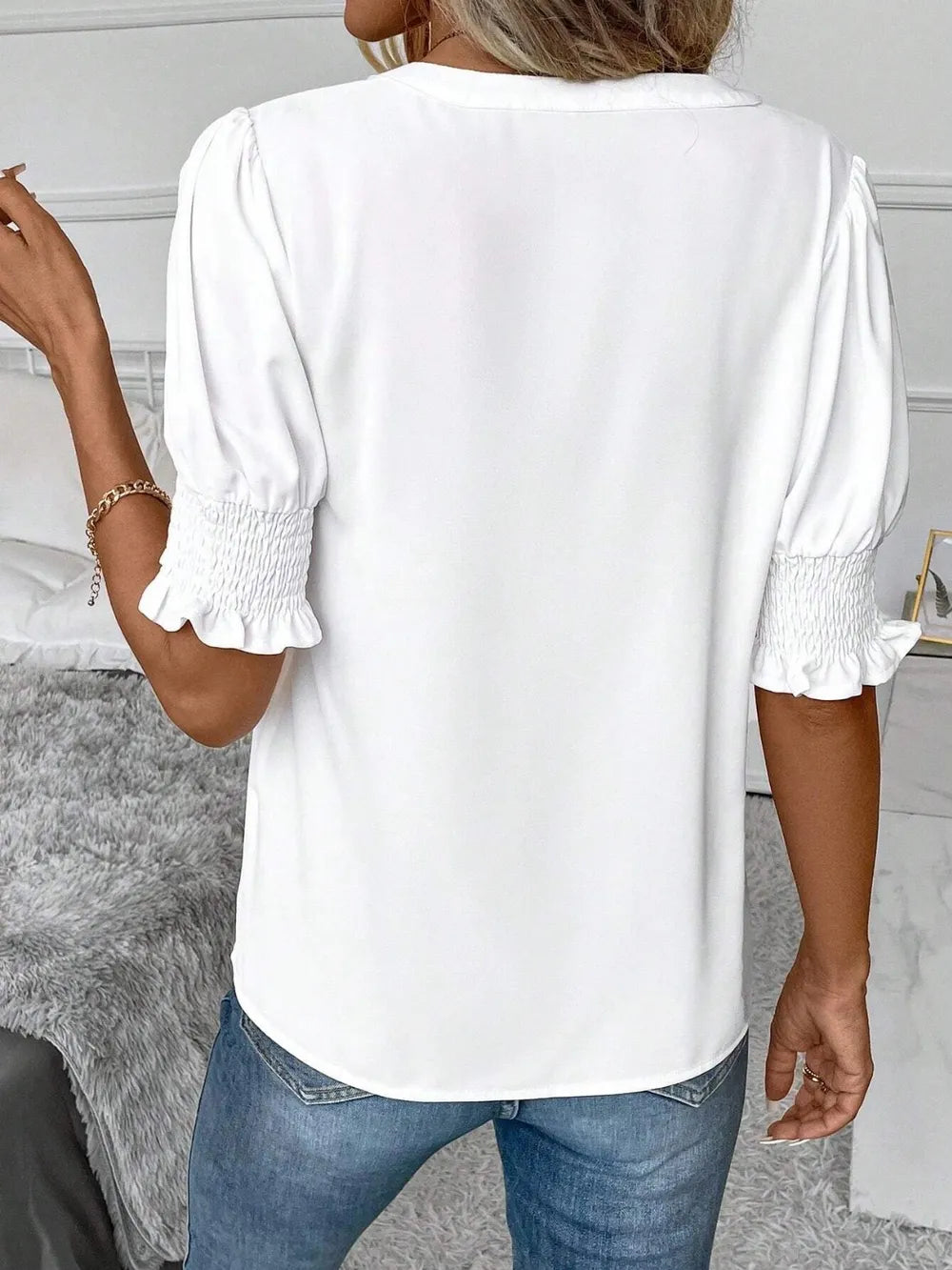 Notched Short Sleeve Blouse (3)