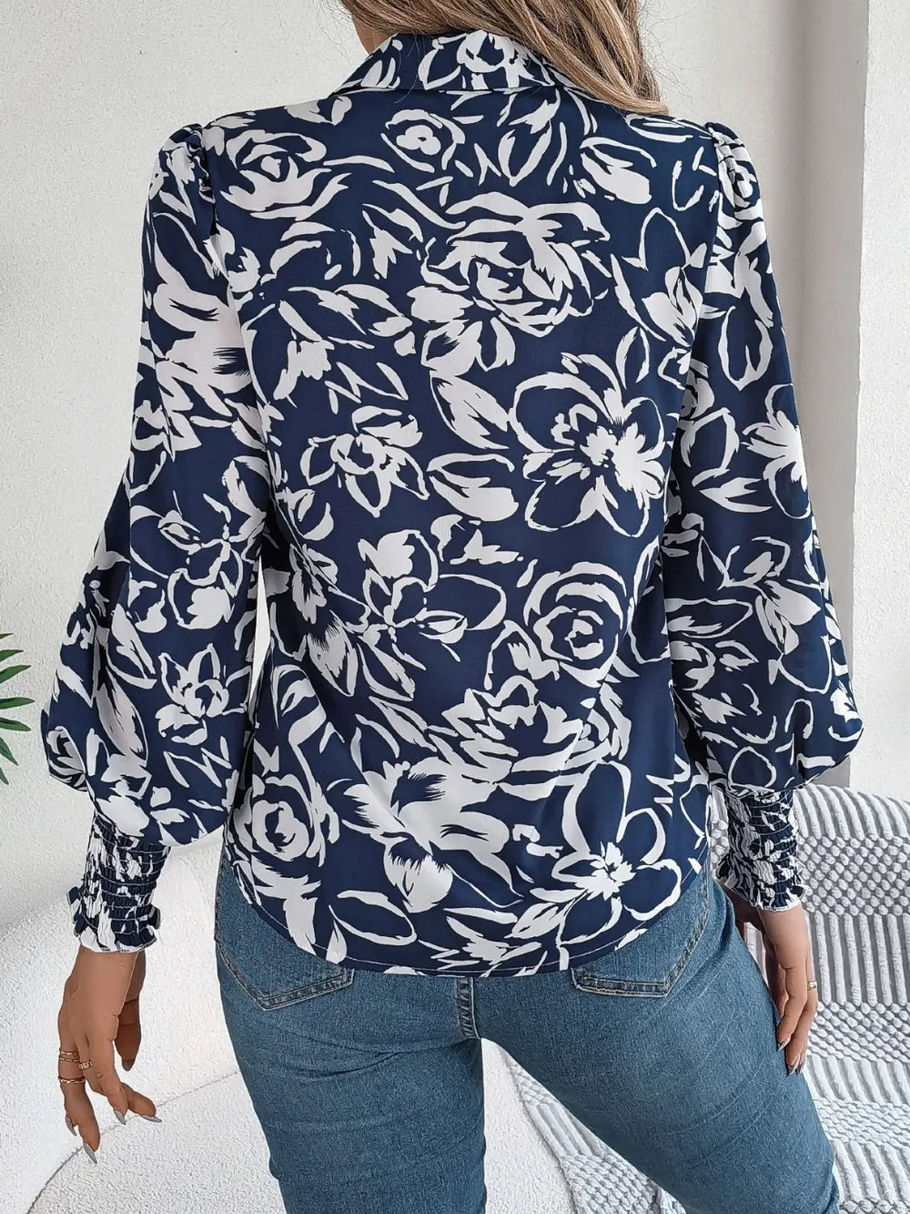 Printed Collared Neck Lantern Sleeve Shirt (18)