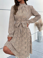 Animal Print Mock Neck Flounce Sleeve Dress (2)