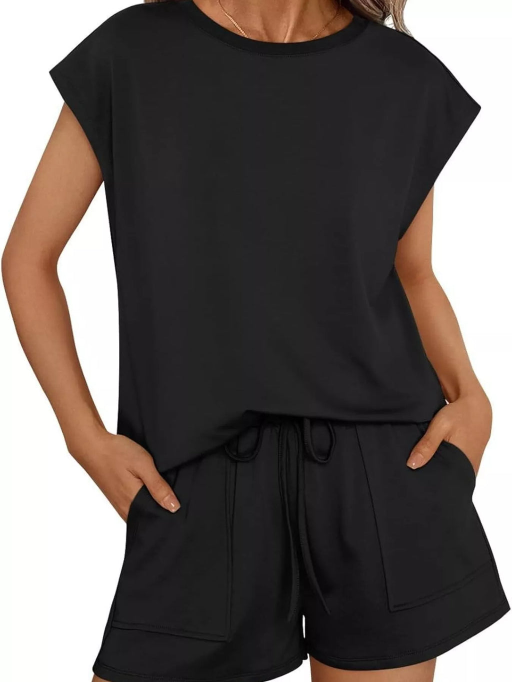 Casual Solid Color T-shirt Shorts Set (12)