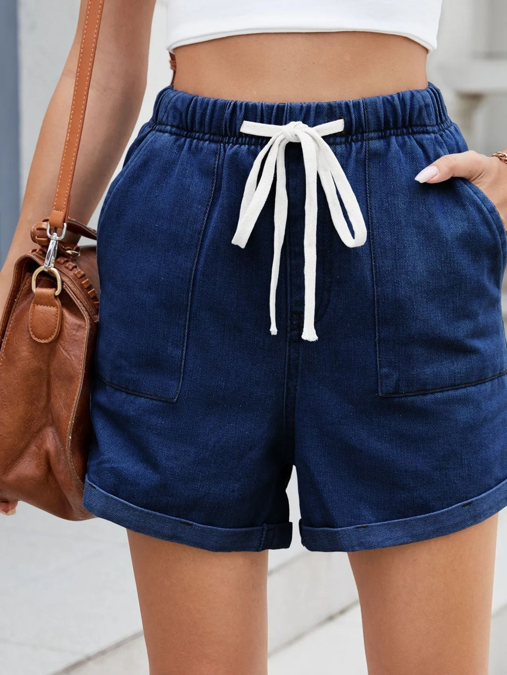 Drawstring Wash Denim Shorts (19)