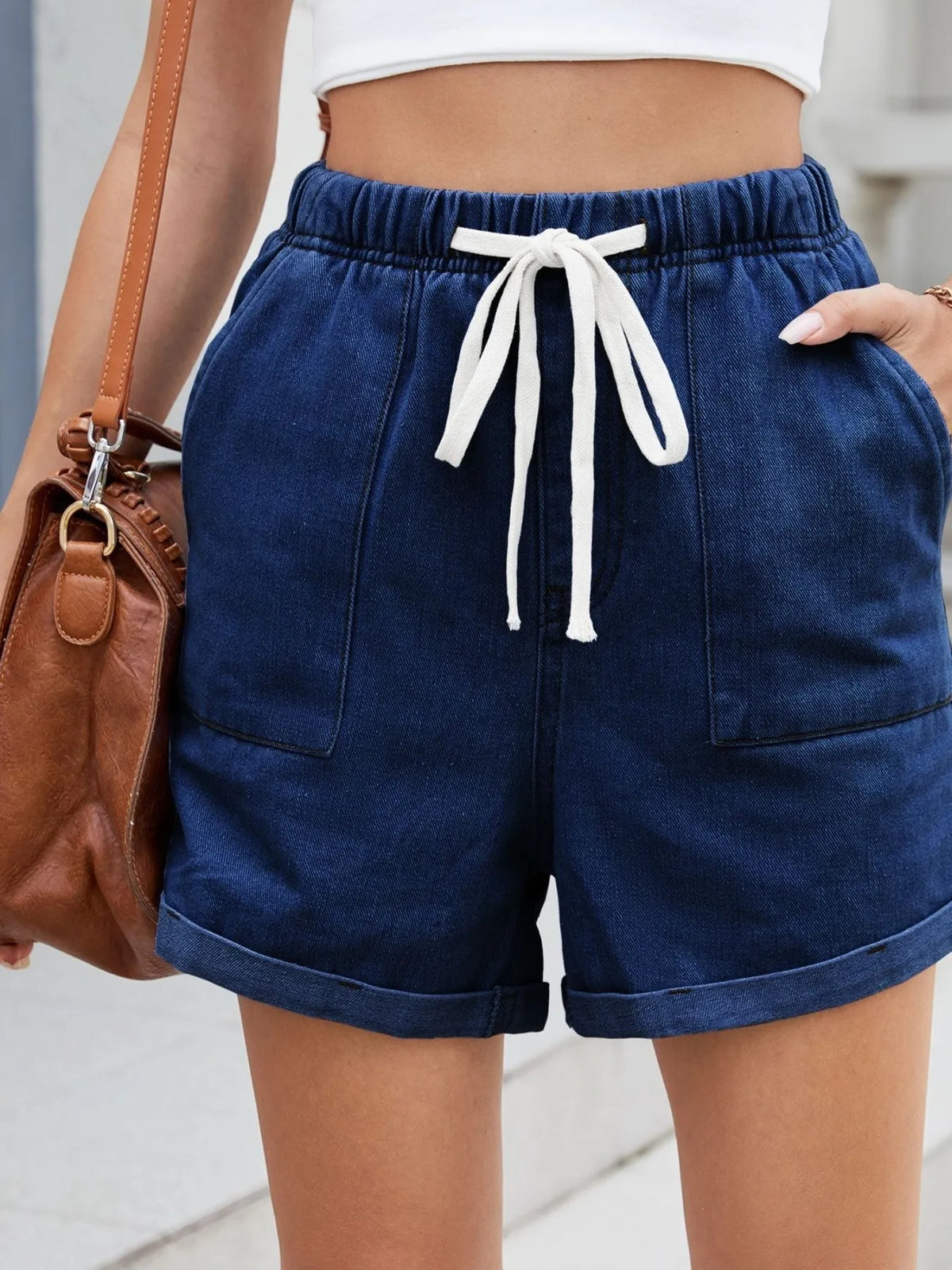 Drawstring Wash Denim Shorts (19)