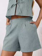 Tie-front Sleeveless Top Shorts Set (10)