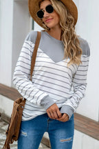 Striped Round Neck Long Sleeve T-shirt (19)