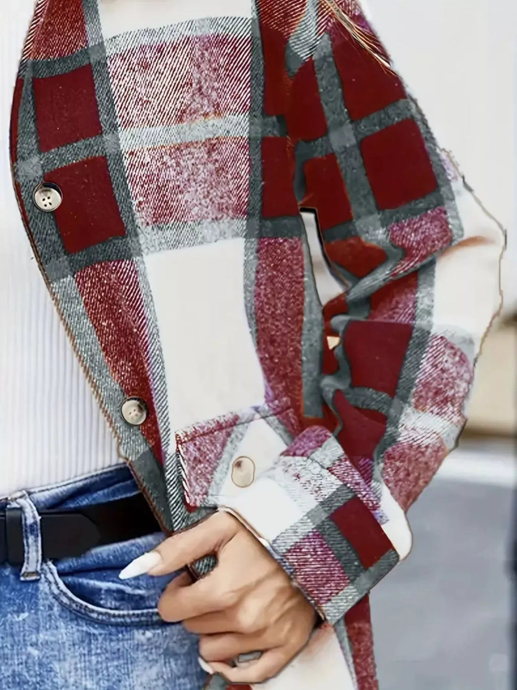 Plaid Button-up Long Sleeve Shacket (8)