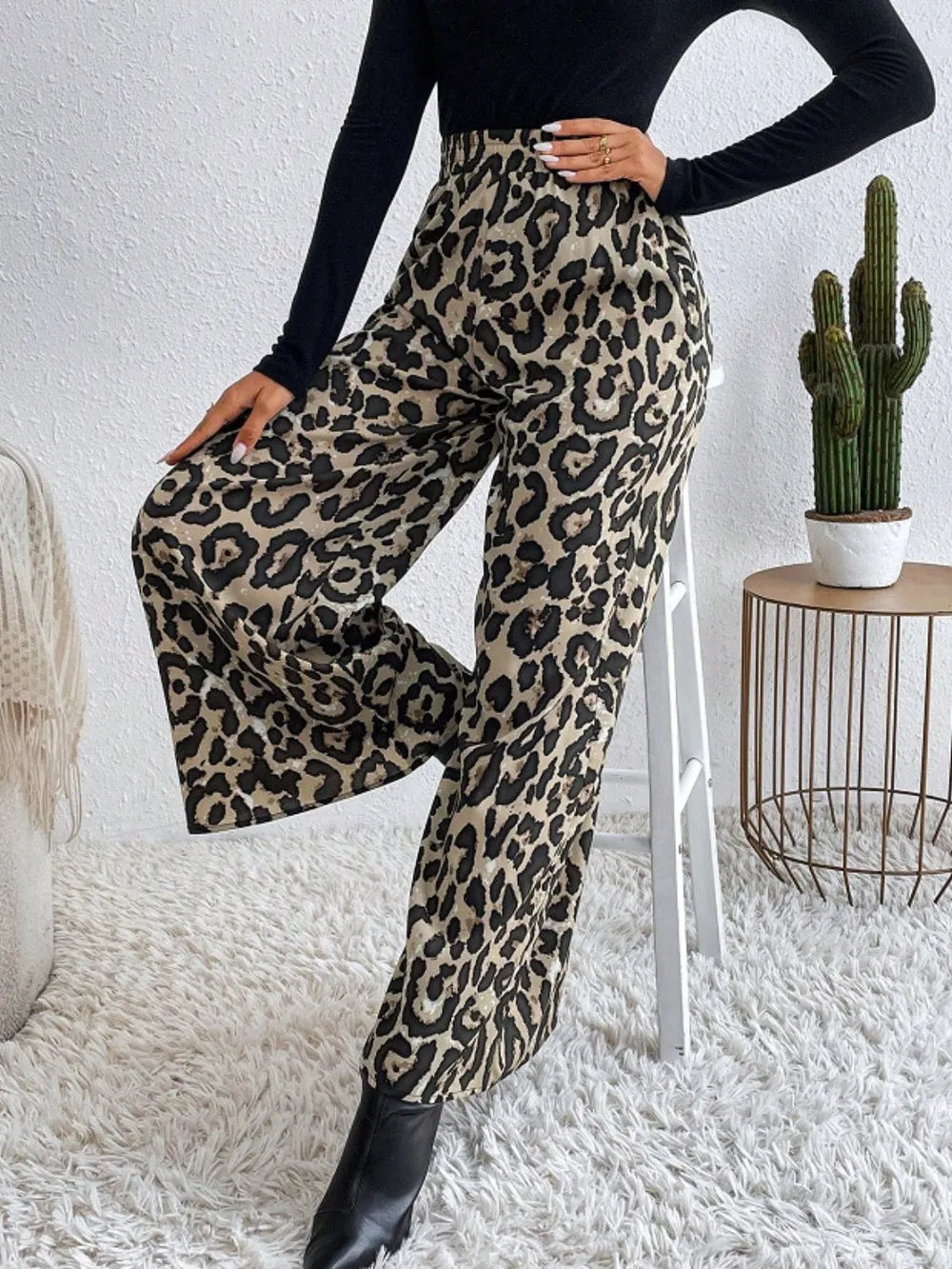Printed Elastic Waist Wide Leg Pants (7)