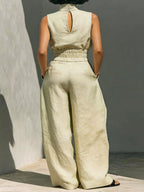 Turtleneck Sleeveless Top Wide-leg Pants Set (2)