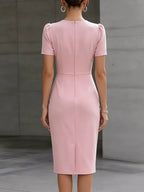 Ruched Short Sleeve Midi Dress (2)