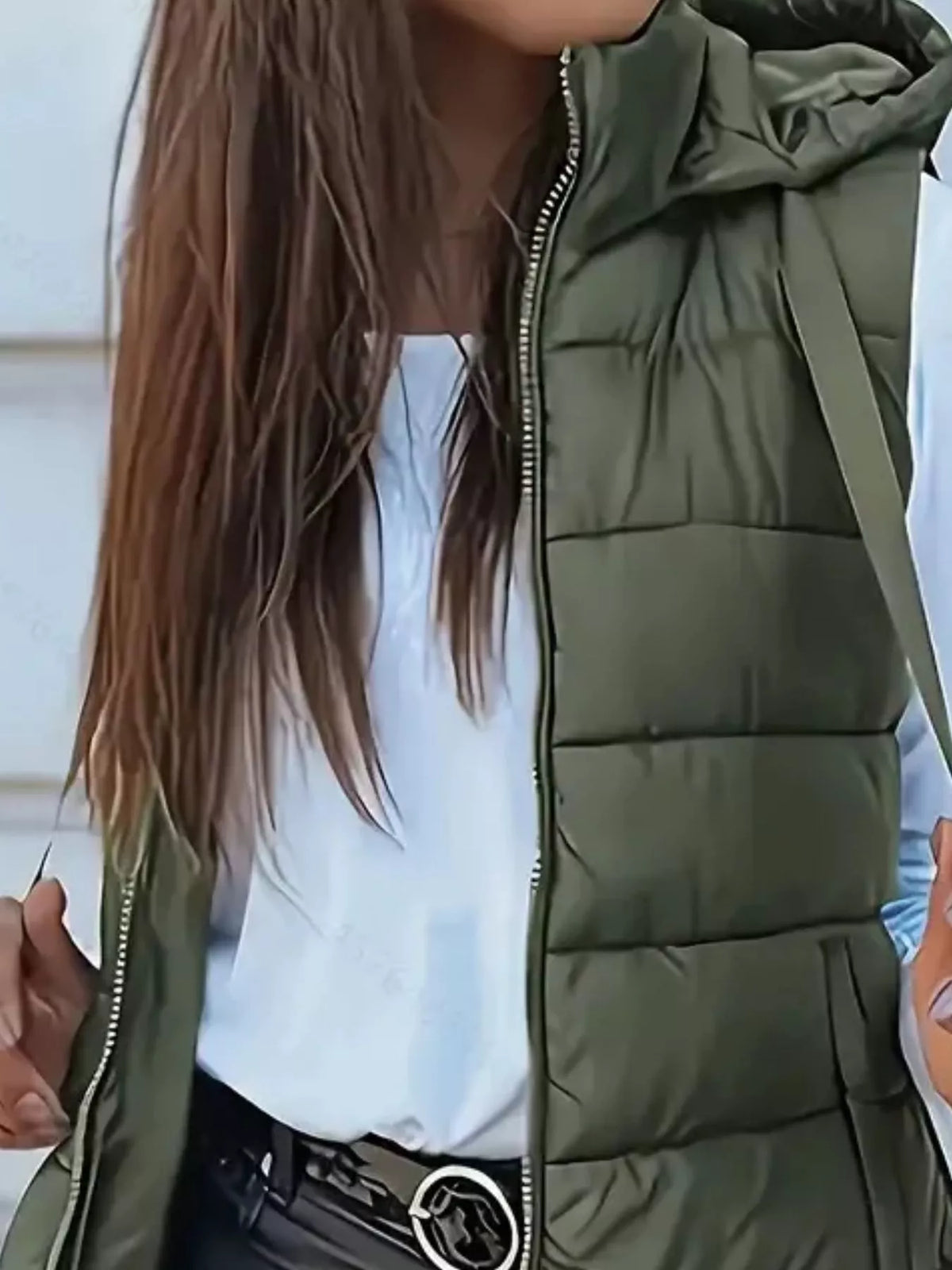 Zip Up Longline Hooded Puffer Vest Coat (2)