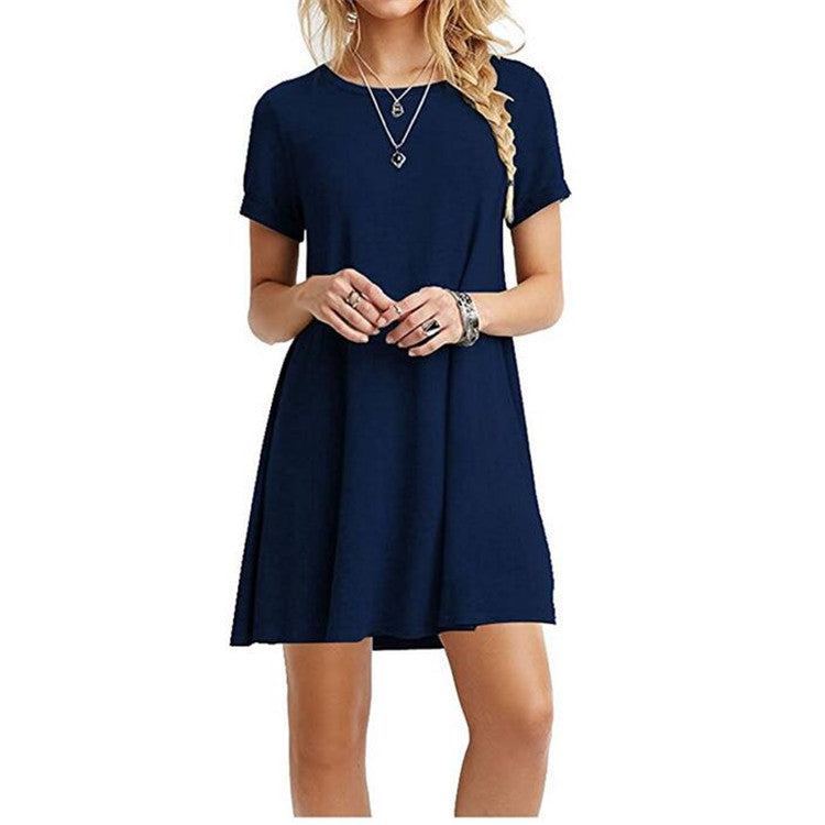 Solid Color Round Neck Short Sleeve Dress photo 6