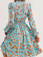 Floral Notched Flounce Sleeve Dress (11)