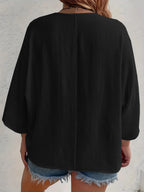 Full Size Casual V-neck Button Down Relaxed Fit Blouse Plus (11)