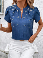 Floral Notched Short Sleeve Blouse (10)