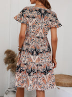 Printed V-neck Tiered Dress (2)
