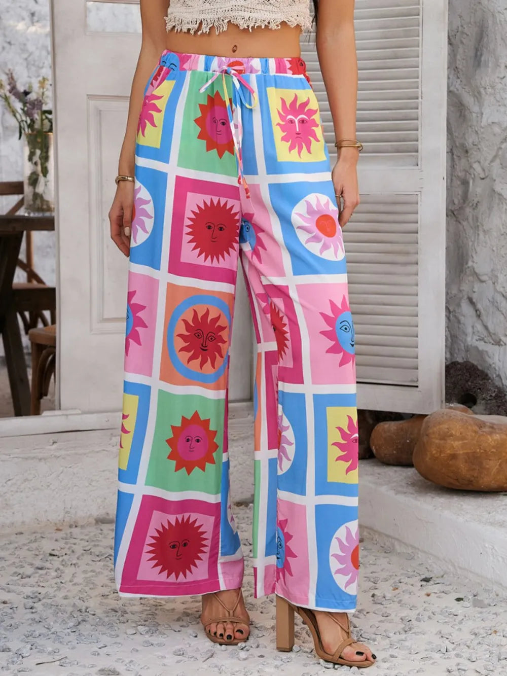 Drawstring Printed Wide Leg Pants (12)