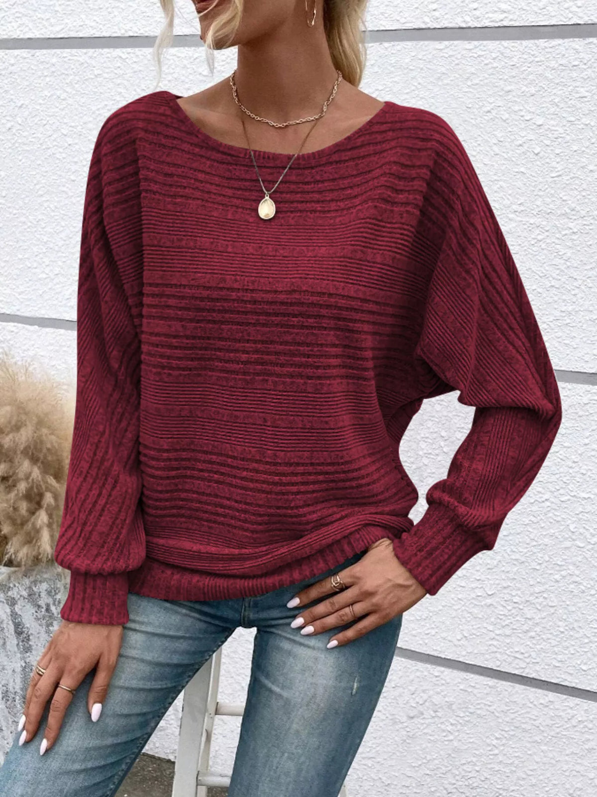 Ribbed Round Neck Long Sleeve Top (11)