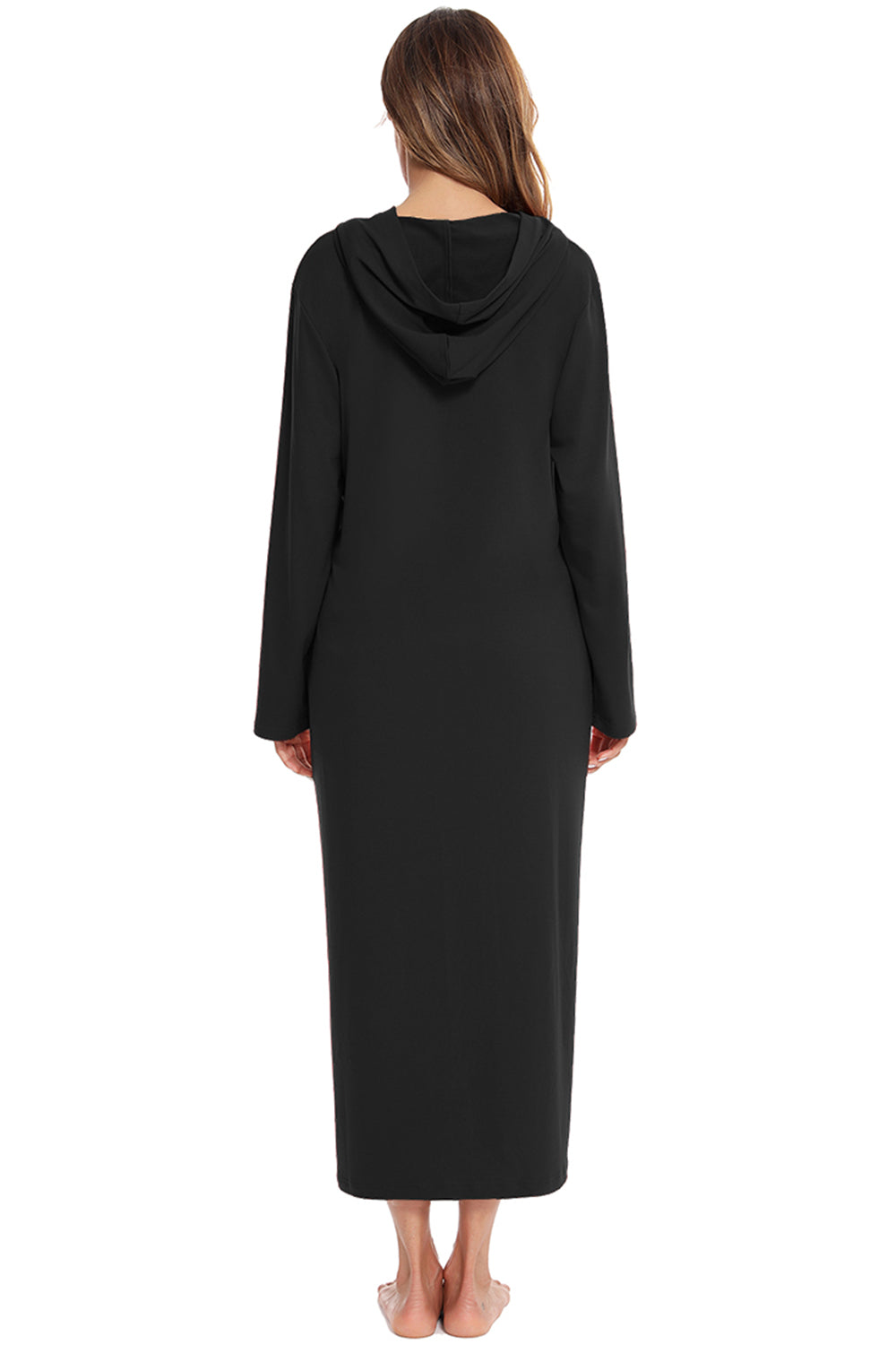 Zip Front Hooded Night Dress Pockets (6)