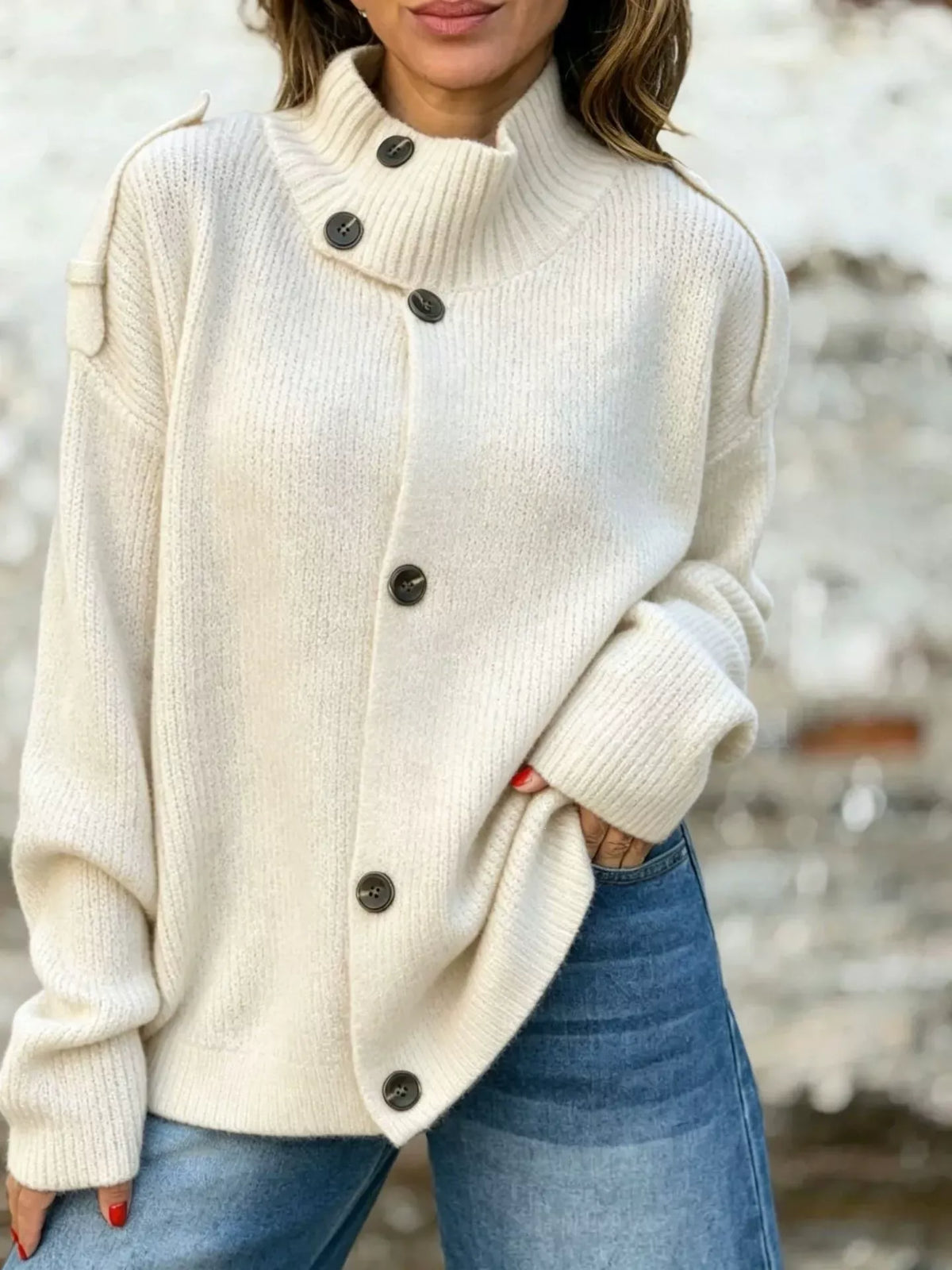 Full Size Button-up Mock Neck Cardigan Plus (13)